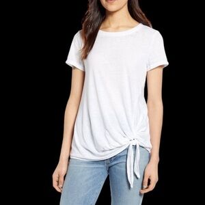 Caslon White Burnout Side Tie Scoop Neck T Shirt Size XL Boho Casual